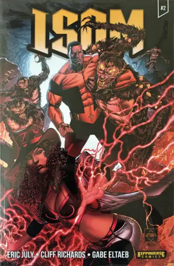 Ethan Van Sciver Cover B of Ripperver comics ISOM issue 2 by Eric July cliff richards and gabe eltaeb featuring ISOM and Bloodruth battling demons