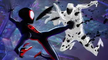 Miles Morales Spider Man fighting Spot the villain of SpiderMan across the SpiderVerse