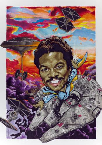 Caricature art of Billy Dee Williams as Lando Calrissian from Star Wars.