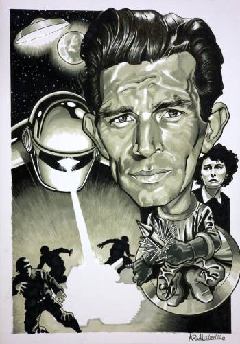 Caricature art of Michael Rennie as Klaatu from The Day The Earth Stood Still.